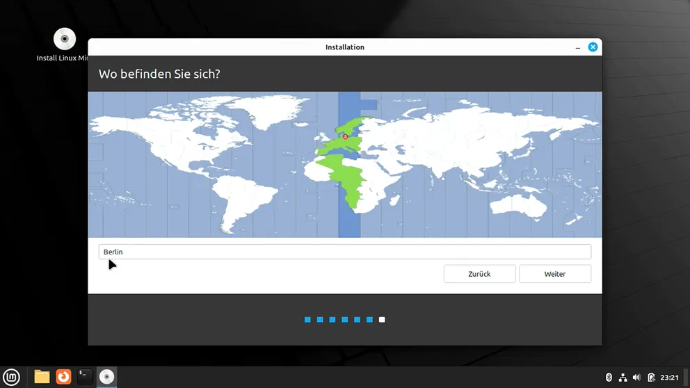 Linux Mint Installation, Konfiguration der Zeitzone LinuxMintdesktopInstImg