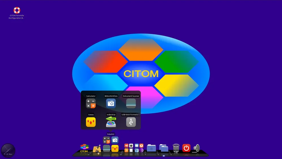 COA-OSde Desktop mit eingeblendeter Zubehörgruppe, der Platzhaltergruppe Zubehör COA-OSde Desktop GUI eingeblendete Gruppe von Anwenungsikonen